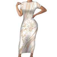 Sharks Couple Dreamy Polynesians Floral Sea Short Sleeve Bodycon Dress Hazel LT7 Long Dress Hazel - Polynesian Pride