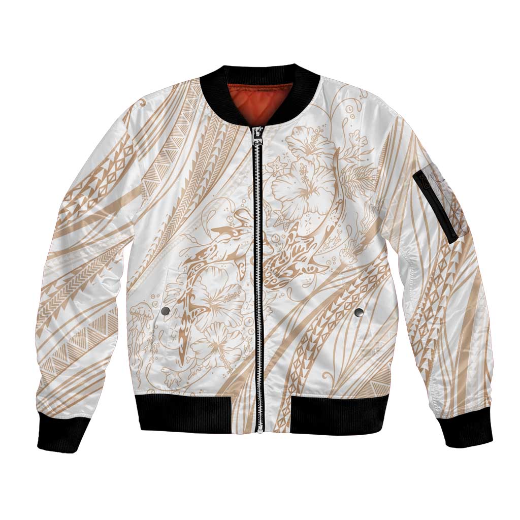 Sharks Couple Dreamy Polynesians Floral Sea Sleeve Zip Bomber Jacket Hazel - Polynesian Pride