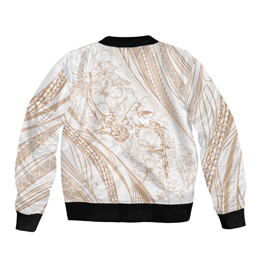 Sharks Couple Dreamy Polynesians Floral Sea Sleeve Zip Bomber Jacket Hazel - Polynesian Pride