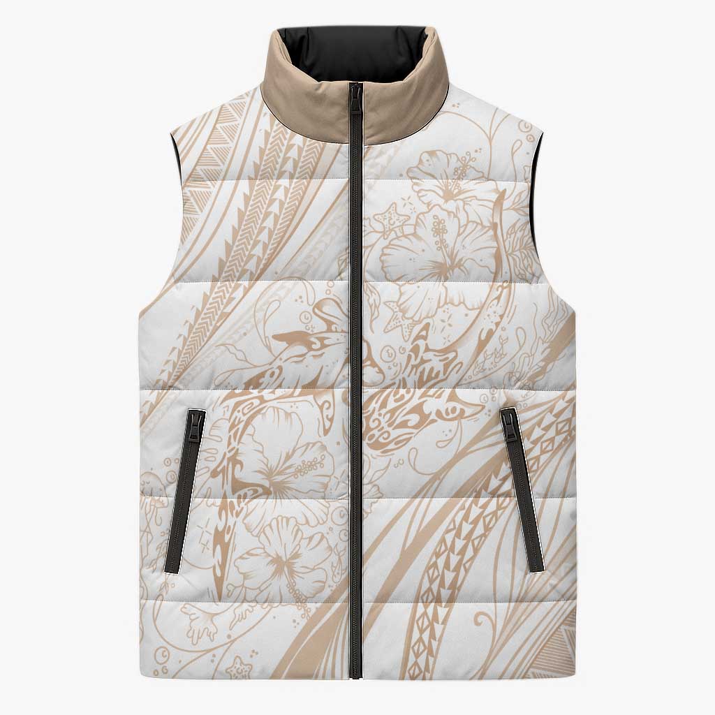 Sharks Couple Dreamy Polynesians Floral Sea Sleeveless Puffer Jacket Hazel LT7 Unisex Hazel - Polynesian Pride
