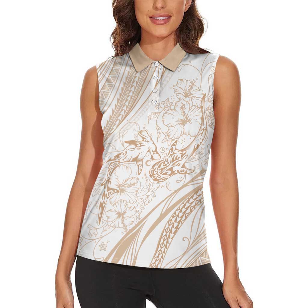 Sharks Couple Dreamy Polynesians Floral Sea Women Sleeveless Polo Shirt Hazel LT7 - Polynesian Pride