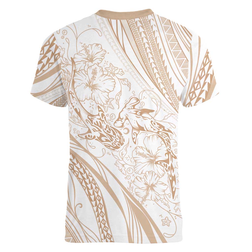 Sharks Couple Dreamy Polynesians Floral Sea Women V-Neck T-Shirt Hazel LT7 - Polynesian Pride