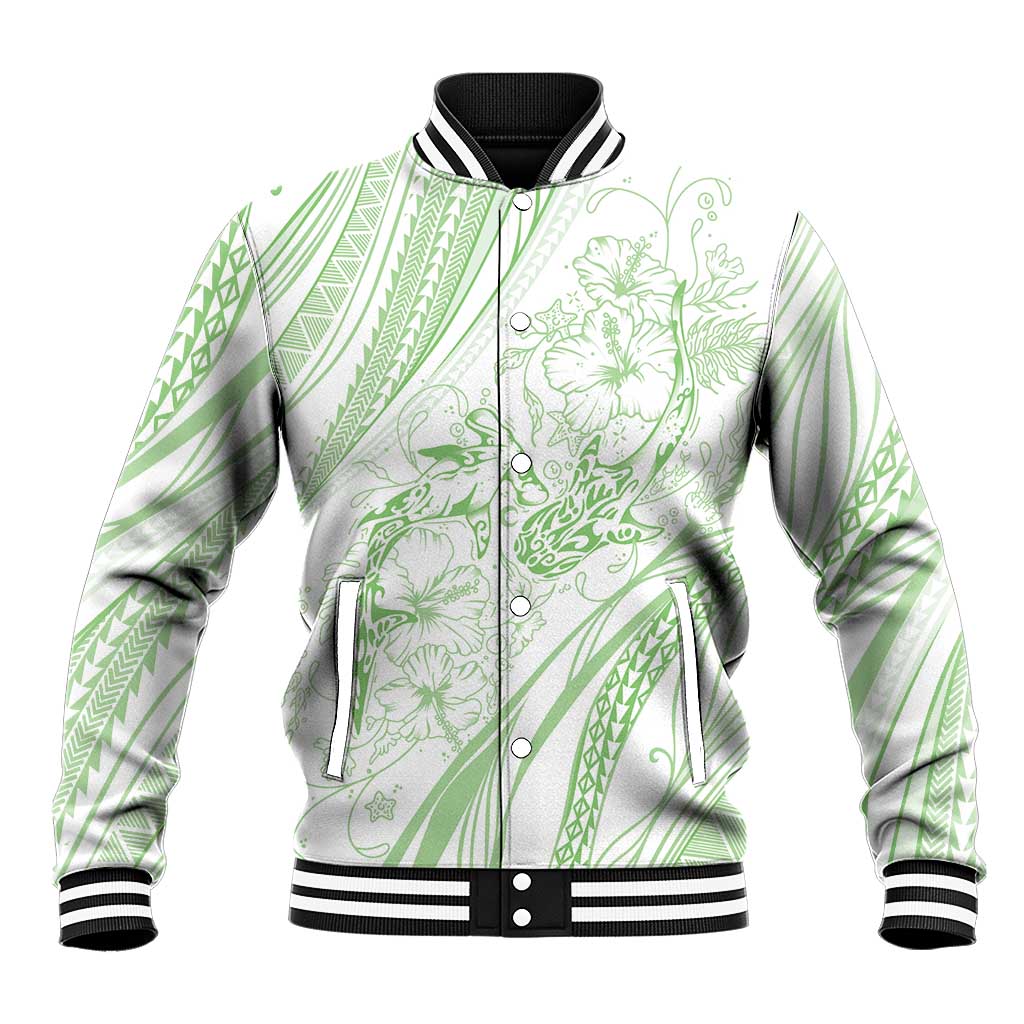 Sharks Couple Dreamy Polynesians Floral Sea Baseball Jacket Emerald - Polynesian Pride