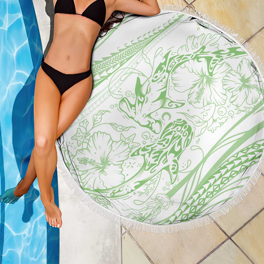 Sharks Couple Dreamy Polynesians Floral Sea Beach Blanket Emerald - Polynesian Pride