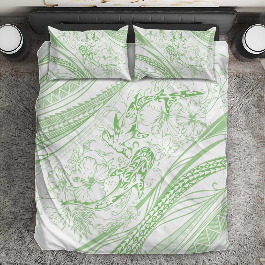 Sharks Couple Dreamy Polynesians Floral Sea Bedding Set Emerald LT7 Emerald - Polynesian Pride
