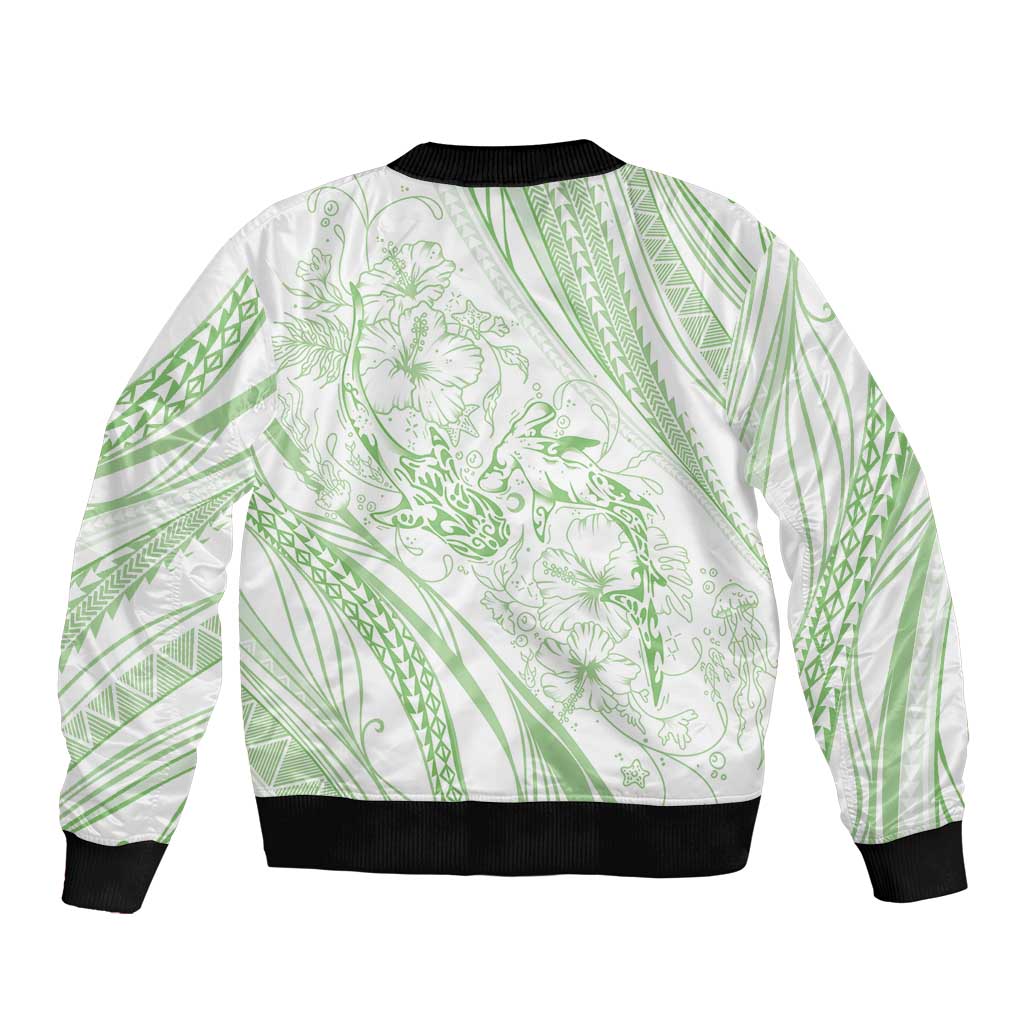 Sharks Couple Dreamy Polynesians Floral Sea Bomber Jacket Emerald - Polynesian Pride