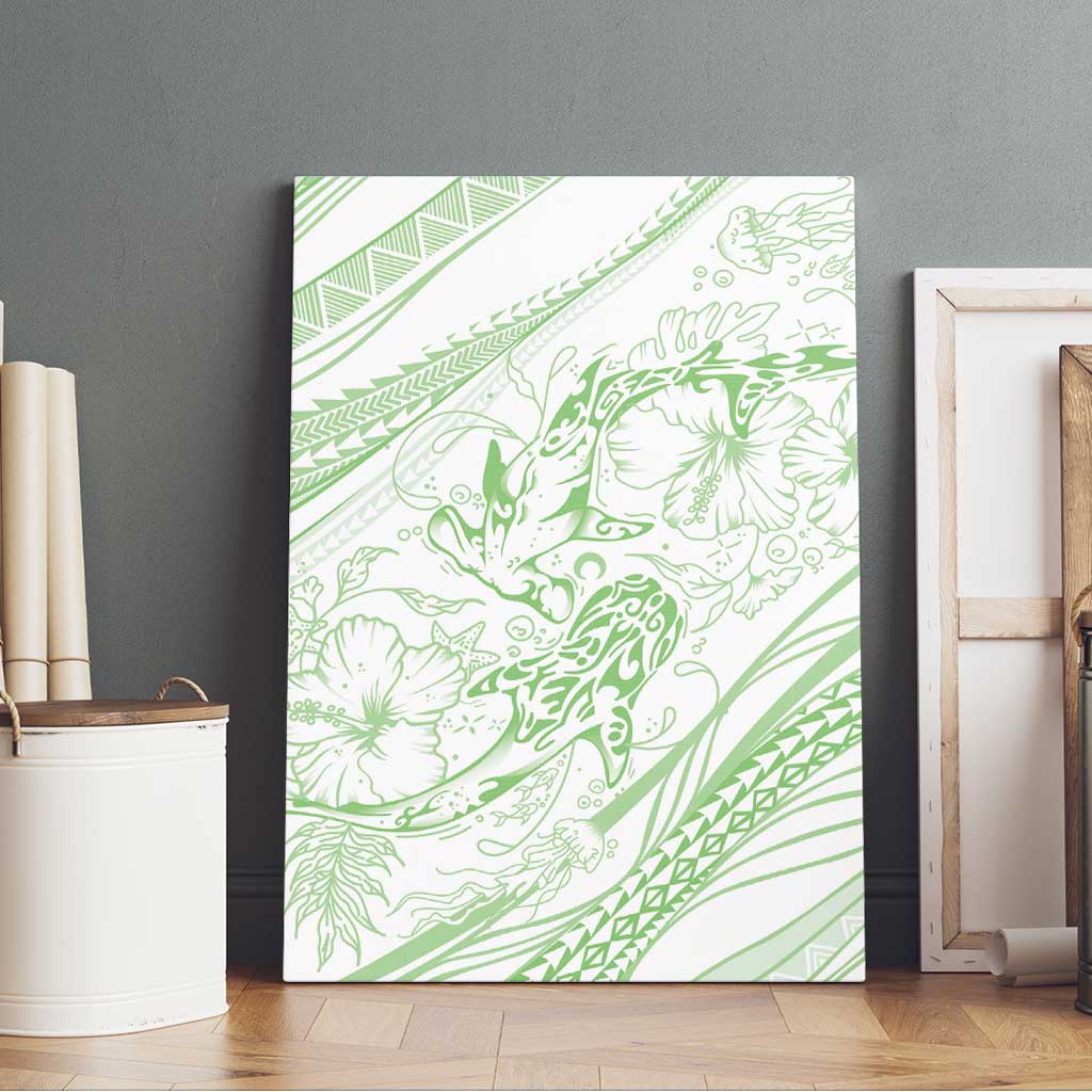 Sharks Couple Dreamy Polynesians Floral Sea Canvas Wall Art Emerald LT7 - Polynesian Pride
