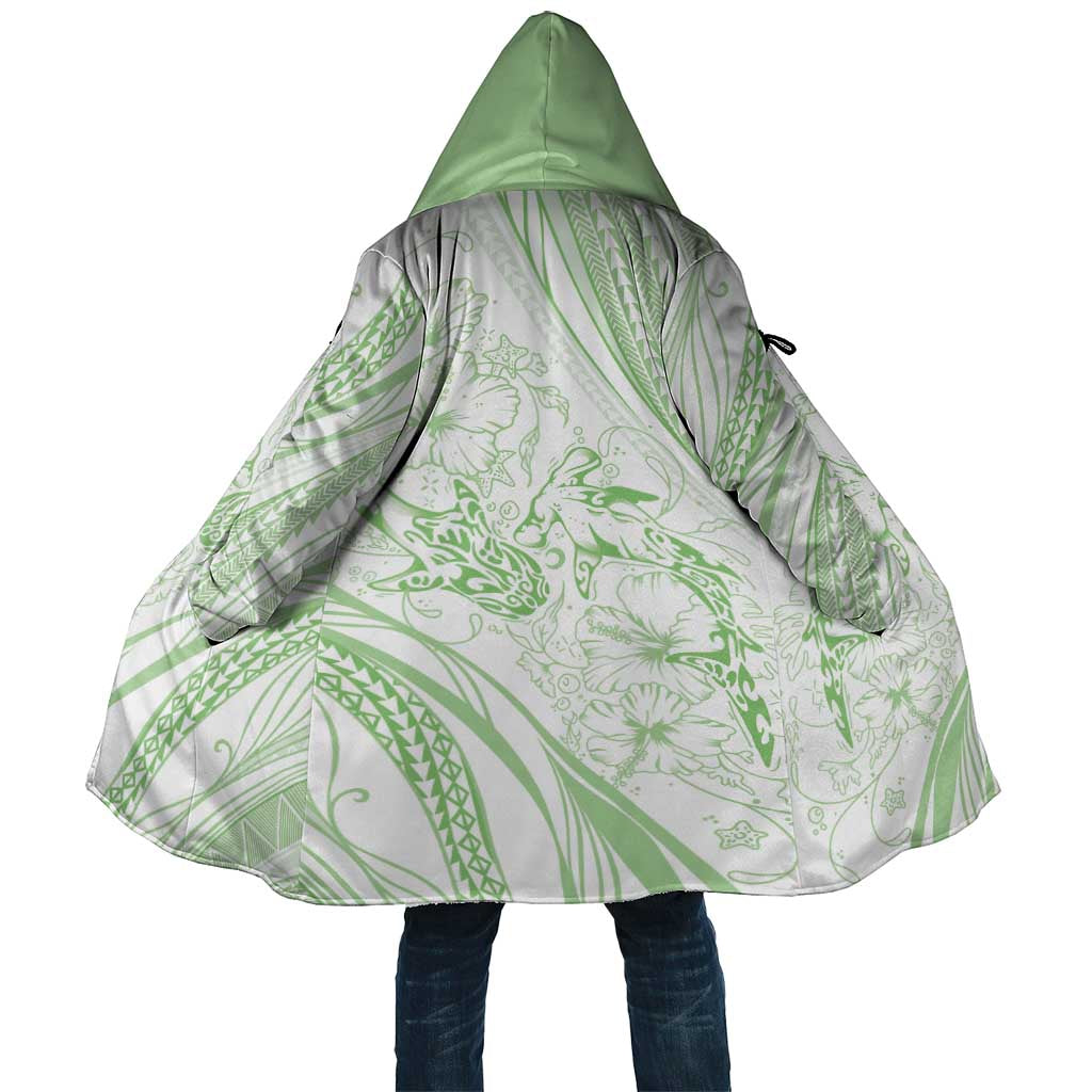 Sharks Couple Dreamy Polynesians Floral Sea Cloak Emerald - Polynesian Pride
