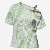 Sharks Couple Dreamy Polynesians Floral Sea Cross Shoulder Shirt Emerald LT7 Female Emerald - Polynesian Pride