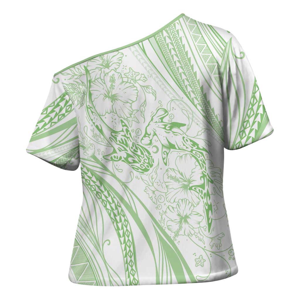 Sharks Couple Dreamy Polynesians Floral Sea Cross Shoulder Shirt Emerald LT7 - Polynesian Pride