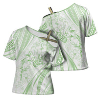Sharks Couple Dreamy Polynesians Floral Sea Cross Shoulder Shirt Emerald LT7 - Polynesian Pride