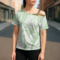 Sharks Couple Dreamy Polynesians Floral Sea Cross Shoulder Shirt Emerald LT7 - Polynesian Pride