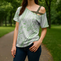 Sharks Couple Dreamy Polynesians Floral Sea Cross Shoulder Shirt Emerald LT7 - Polynesian Pride