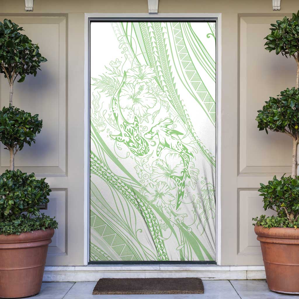 Sharks Couple Dreamy Polynesians Floral Sea Door Cover Emerald LT7 Emerald - Polynesian Pride