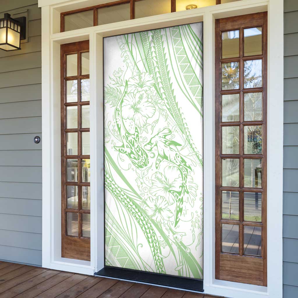 Sharks Couple Dreamy Polynesians Floral Sea Door Cover Emerald LT7 - Polynesian Pride
