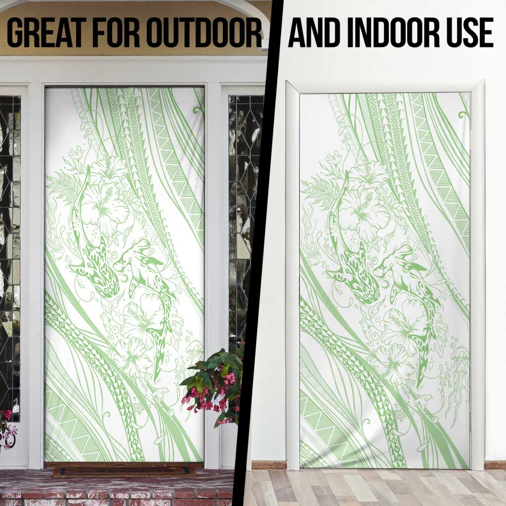 Sharks Couple Dreamy Polynesians Floral Sea Door Cover Emerald LT7 - Polynesian Pride
