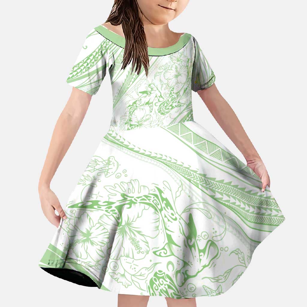 Sharks Couple Dreamy Polynesians Floral Sea Family Matching Long Sleeve Bodycon Dress and Hawaiian Shirt Emerald - Polynesian Pride