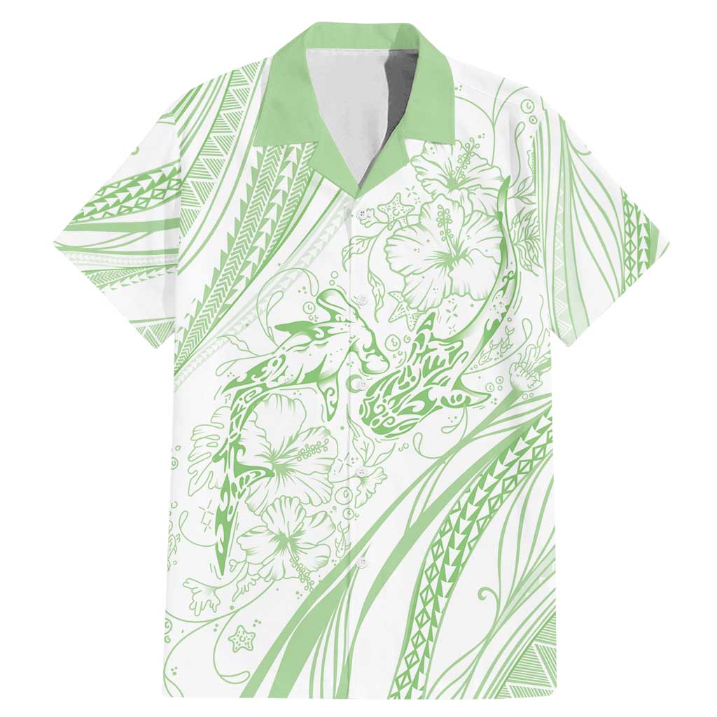 Sharks Couple Dreamy Polynesians Floral Sea Family Matching Mermaid Dress and Hawaiian Shirt Emerald - Polynesian Pride