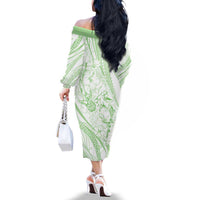 Sharks Couple Dreamy Polynesians Floral Sea Family Matching Off The Shoulder Long Sleeve Dress and Hawaiian Shirt Emerald - Polynesian Pride