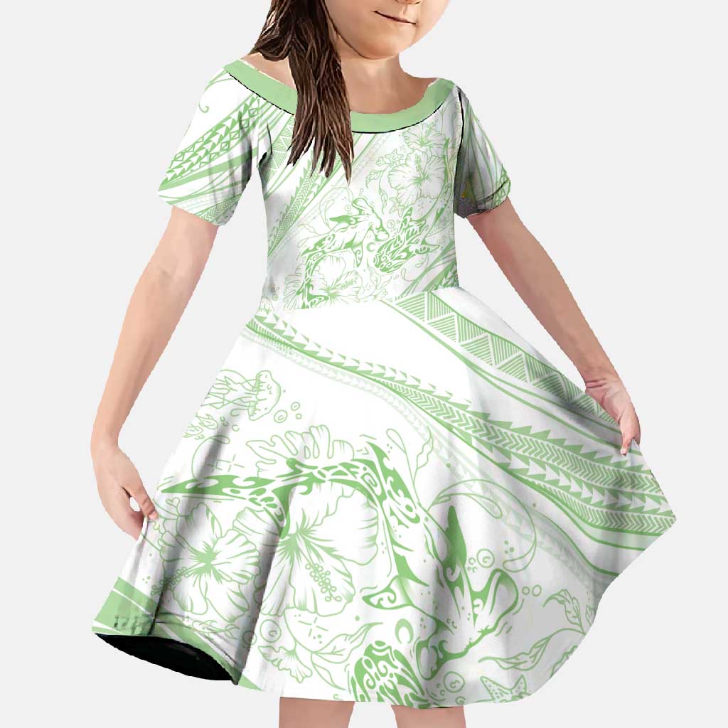 Sharks Couple Dreamy Polynesians Floral Sea Family Matching Off Shoulder Maxi Dress and Hawaiian Shirt Emerald - Polynesian Pride