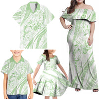 Sharks Couple Dreamy Polynesians Floral Sea Family Matching Off Shoulder Maxi Dress and Hawaiian Shirt Emerald - Polynesian Pride
