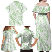 Sharks Couple Dreamy Polynesians Floral Sea Family Matching Off Shoulder Maxi Dress and Hawaiian Shirt Emerald - Polynesian Pride