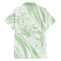 Sharks Couple Dreamy Polynesians Floral Sea Family Matching Off Shoulder Short Dress and Hawaiian Shirt Emerald - Polynesian Pride