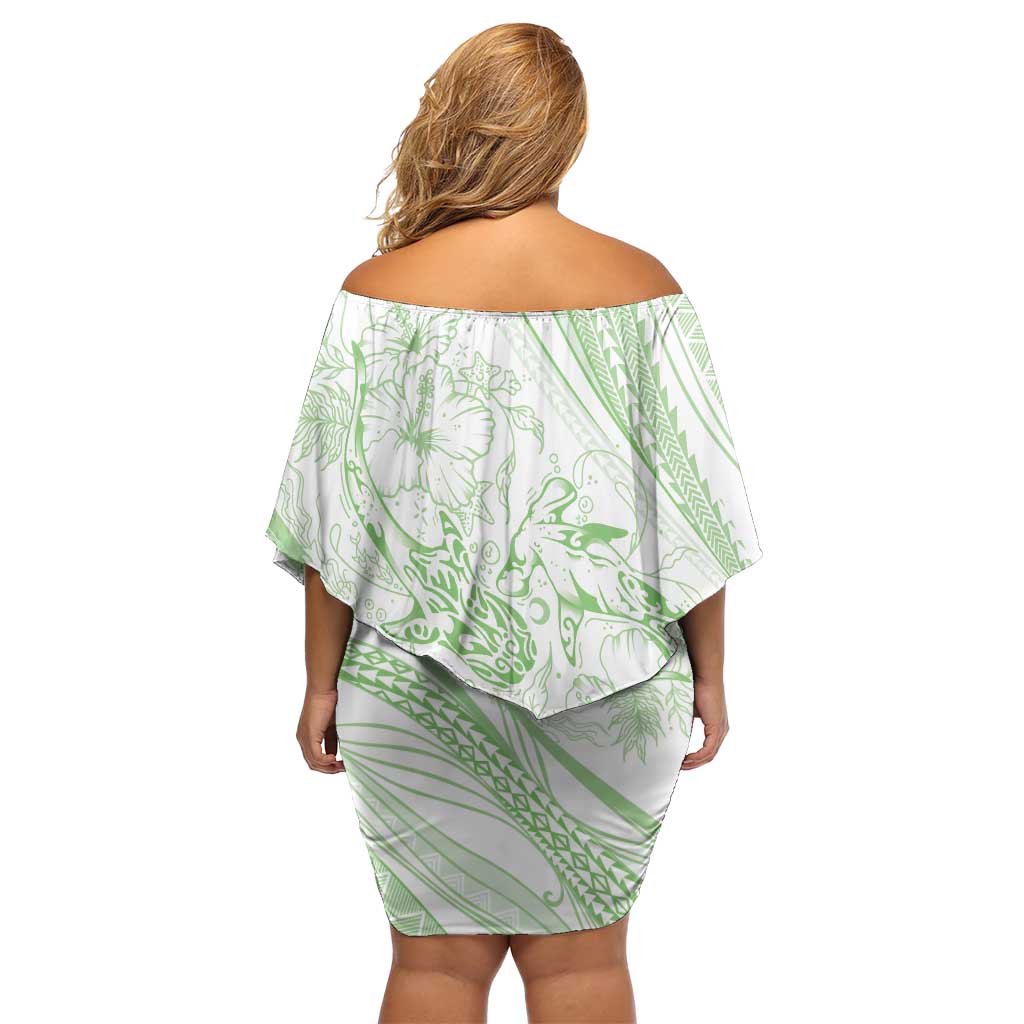 Sharks Couple Dreamy Polynesians Floral Sea Family Matching Off Shoulder Short Dress and Hawaiian Shirt Emerald - Polynesian Pride