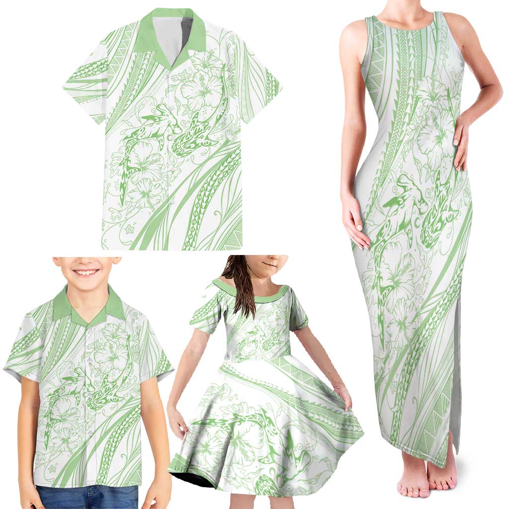 Sharks Couple Dreamy Polynesians Floral Sea Family Matching Tank Maxi Dress and Hawaiian Shirt Emerald - Polynesian Pride