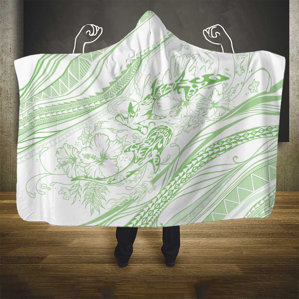 Sharks Couple Dreamy Polynesians Floral Sea Hooded Blanket Emerald LT7 - Polynesian Pride