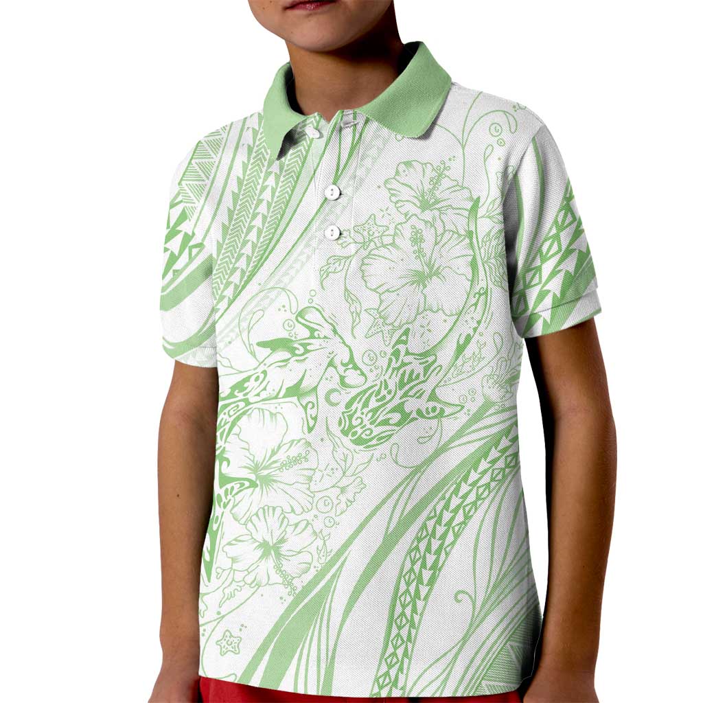 Sharks Couple Dreamy Polynesians Floral Sea Kid Polo Shirt Emerald LT7 Kid Emerald - Polynesian Pride