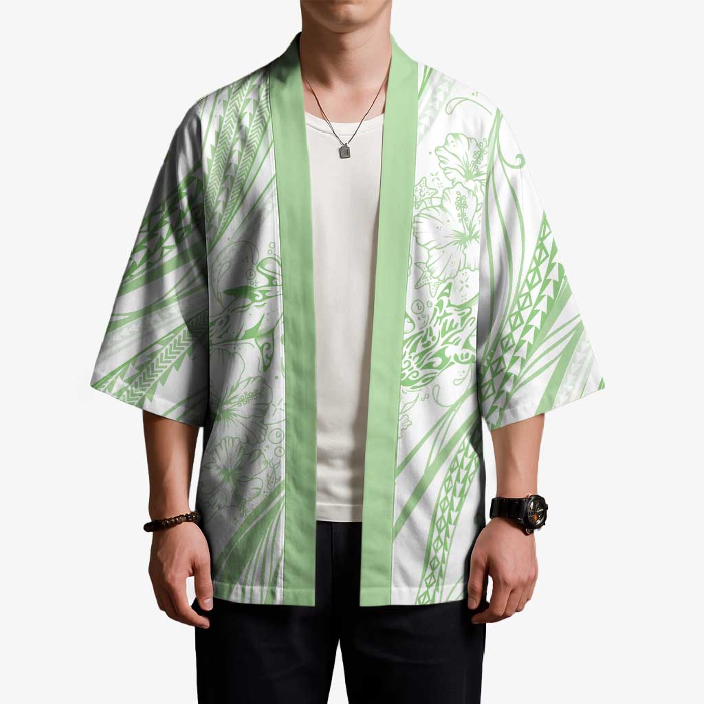 Sharks Couple Dreamy Polynesians Floral Sea Kimono Emerald LT7 - Polynesian Pride