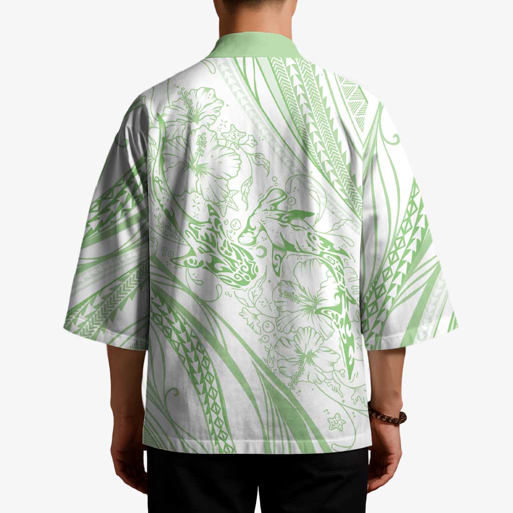 Sharks Couple Dreamy Polynesians Floral Sea Kimono Emerald LT7 - Polynesian Pride