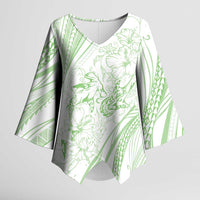 Sharks Couple Dreamy Polynesians Floral Sea Kimono Sleeve Blouse Emerald - Polynesian Pride