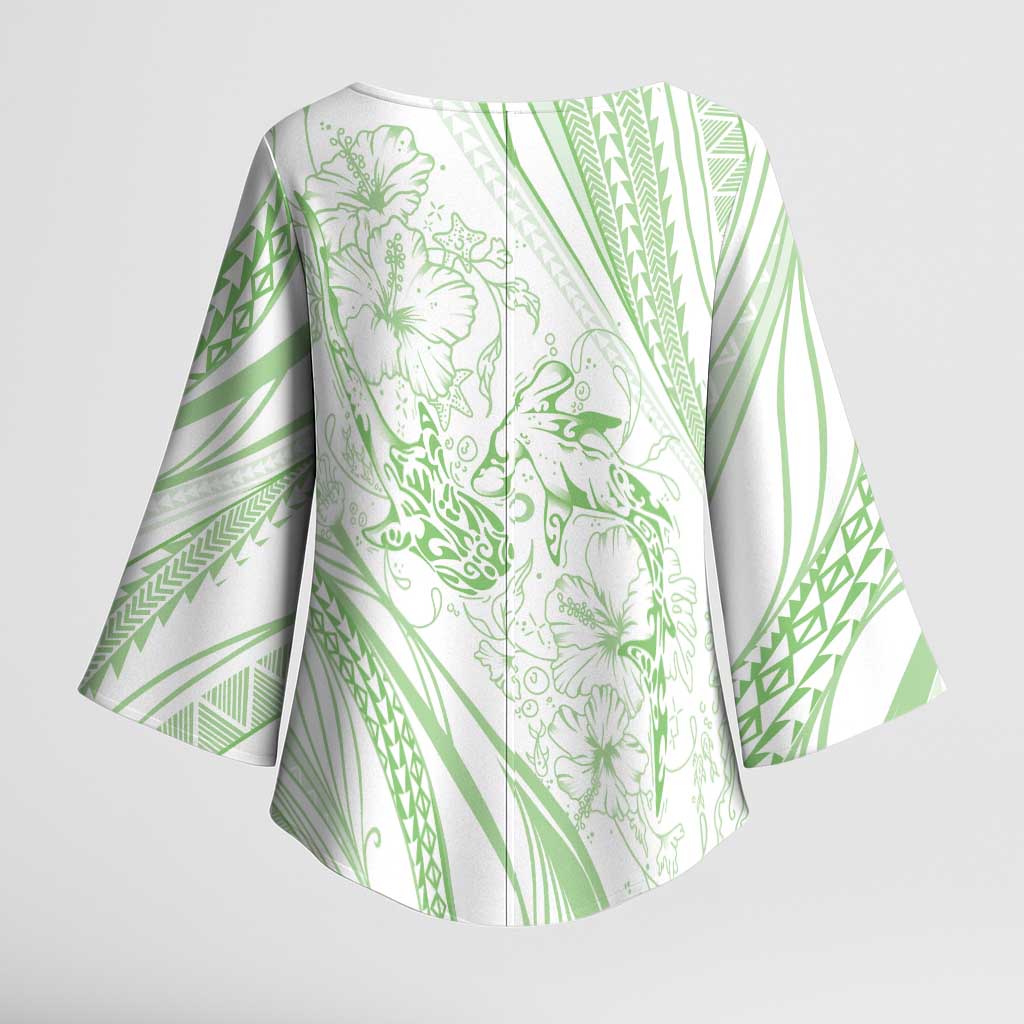 Sharks Couple Dreamy Polynesians Floral Sea Kimono Sleeve Blouse Emerald - Polynesian Pride