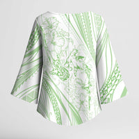 Sharks Couple Dreamy Polynesians Floral Sea Kimono Sleeve Blouse Emerald - Polynesian Pride