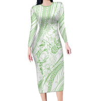 Sharks Couple Dreamy Polynesians Floral Sea Long Sleeve Bodycon Dress Emerald LT7 Long Dress Emerald - Polynesian Pride