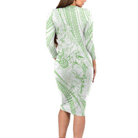Sharks Couple Dreamy Polynesians Floral Sea Long Sleeve Bodycon Dress Emerald LT7 - Polynesian Pride