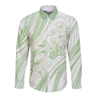 Sharks Couple Dreamy Polynesians Floral Sea Long Sleeve Button Shirt Emerald LT7 Unisex Emerald - Polynesian Pride