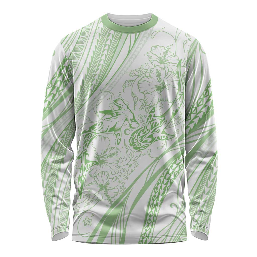 Sharks Couple Dreamy Polynesians Floral Sea Long Sleeve Shirt Emerald LT7 Unisex Emerald - Polynesian Pride