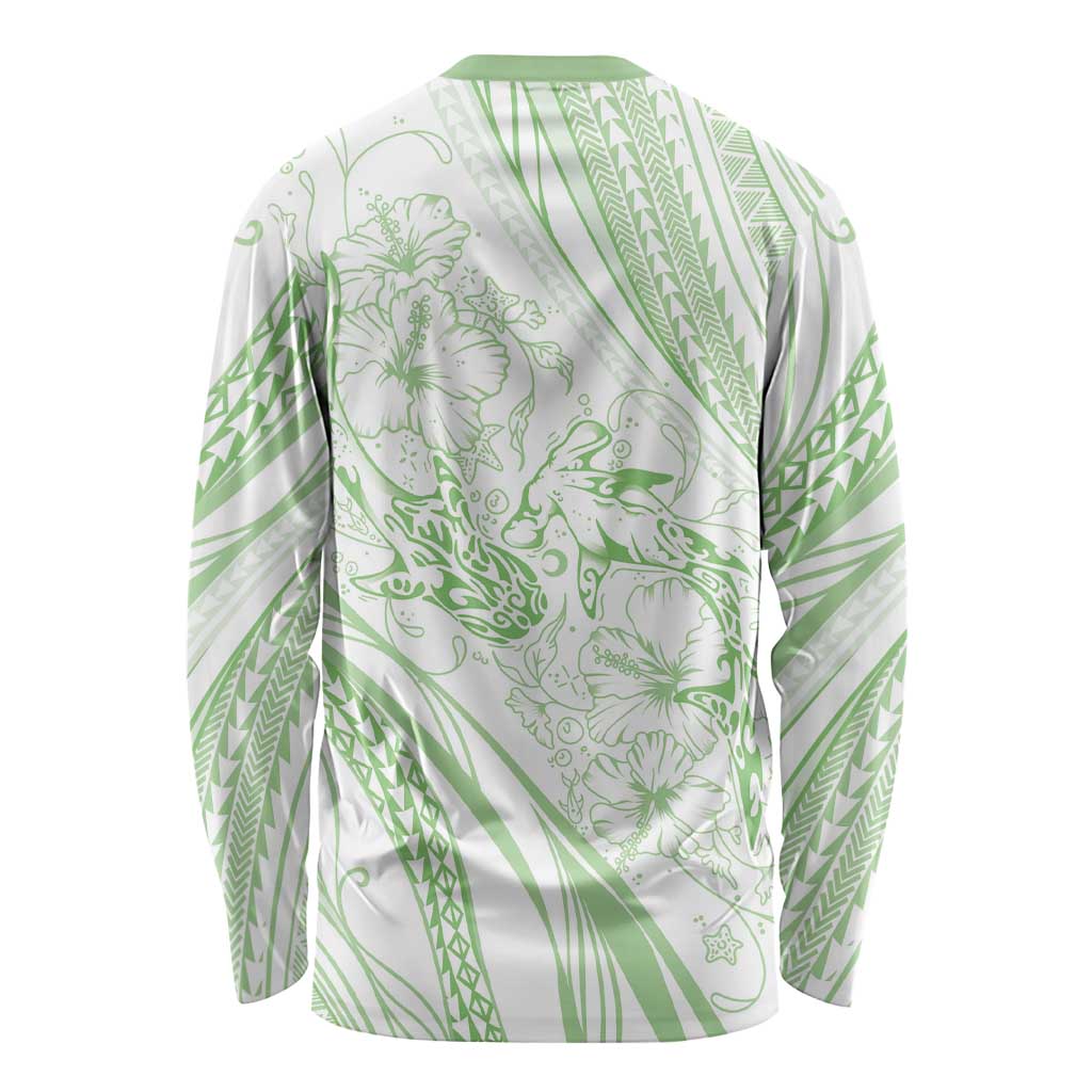 Sharks Couple Dreamy Polynesians Floral Sea Long Sleeve Shirt Emerald LT7 - Polynesian Pride