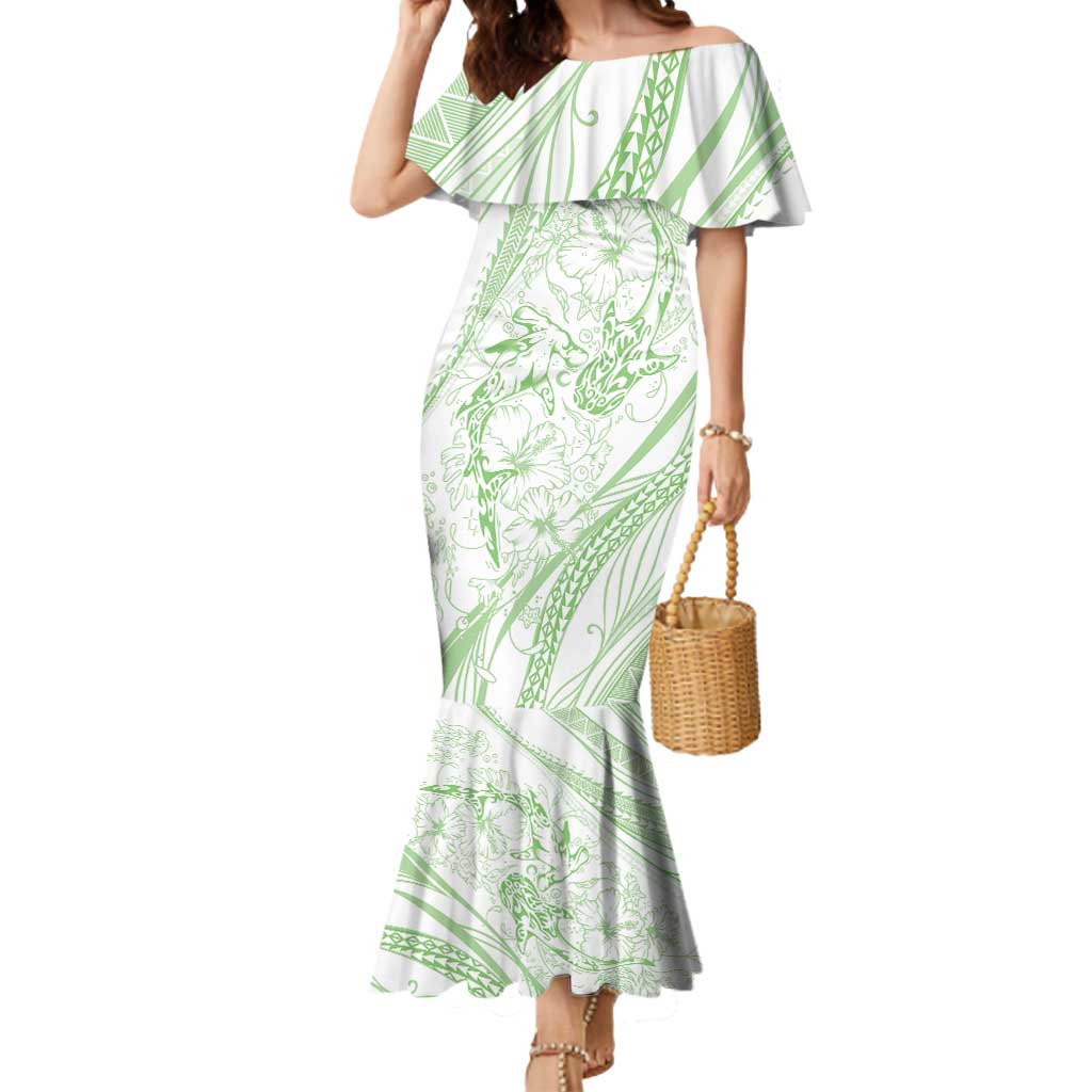Sharks Couple Dreamy Polynesians Floral Sea Mermaid Dress Emerald - Polynesian Pride