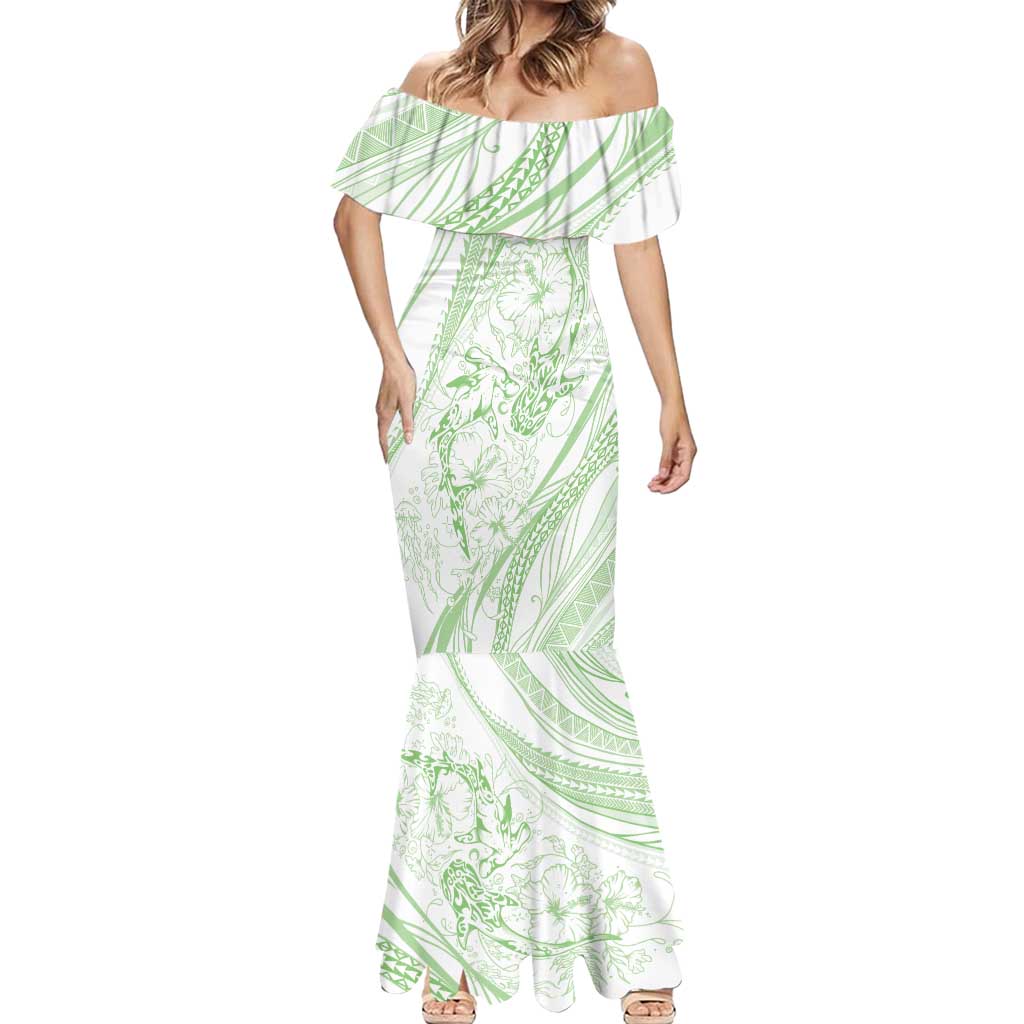 Sharks Couple Dreamy Polynesians Floral Sea Mermaid Dress Emerald - Polynesian Pride