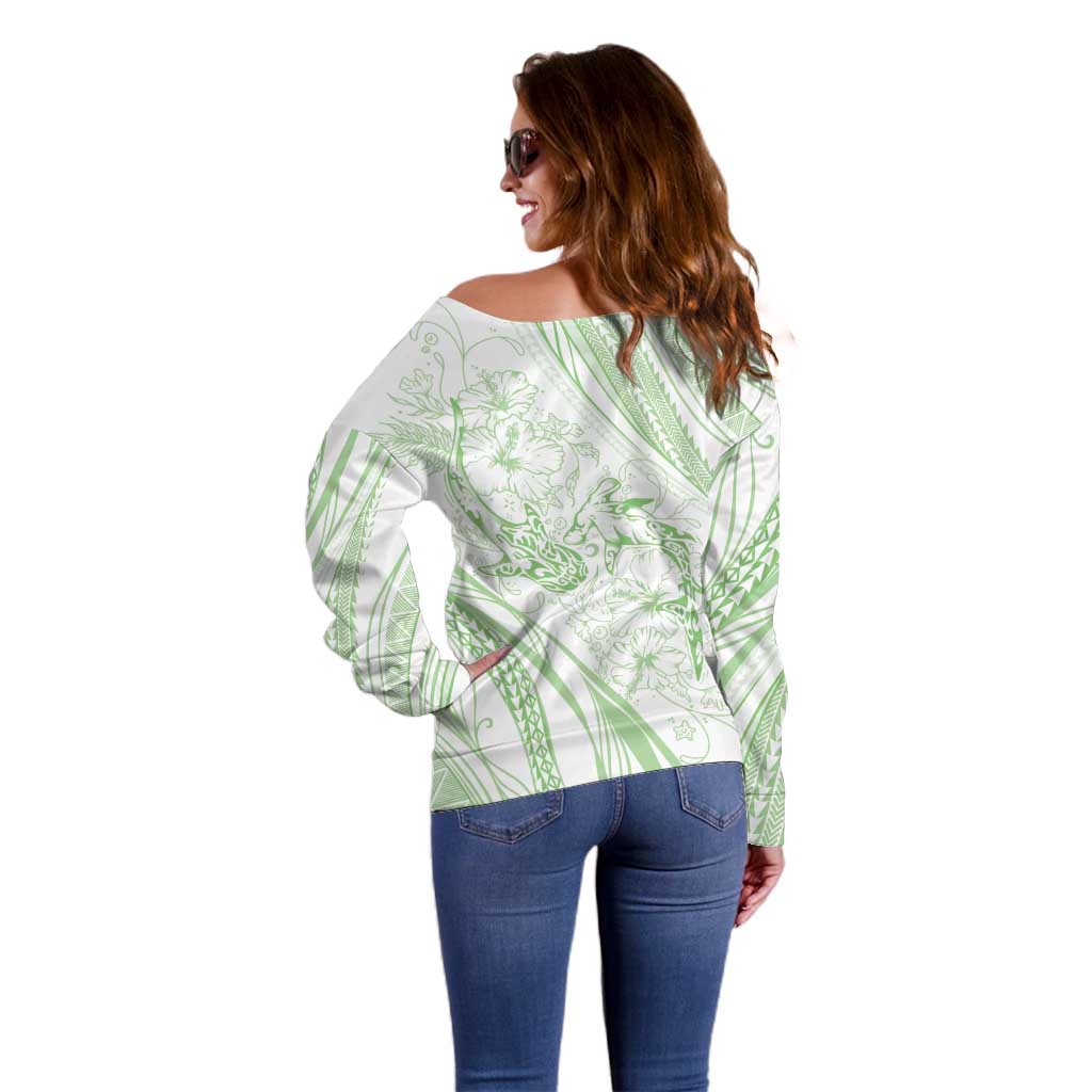 Sharks Couple Dreamy Polynesians Floral Sea Off Shoulder Sweater Emerald LT7 - Polynesian Pride