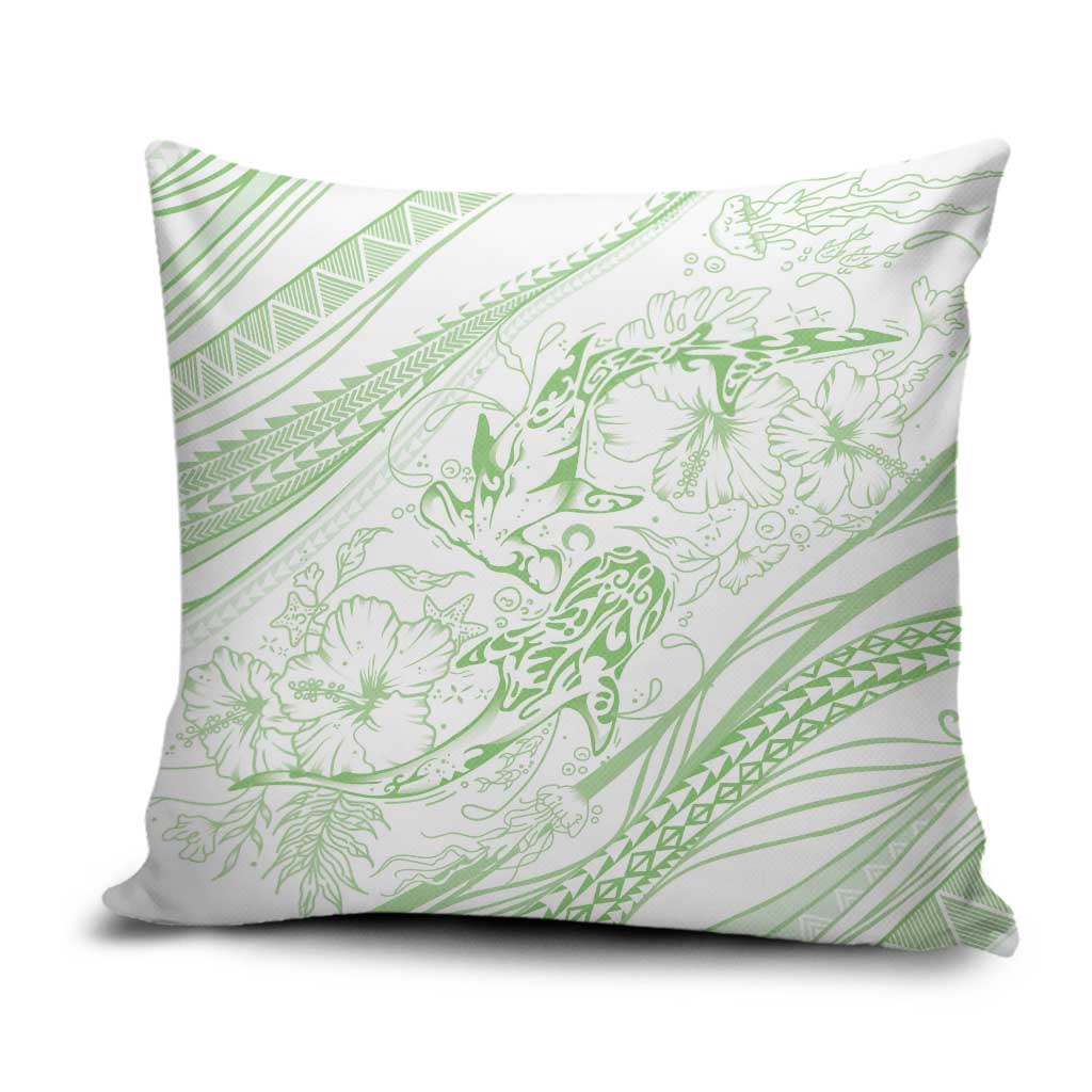 Sharks Couple Dreamy Polynesians Floral Sea Pillow Cover Emerald - Polynesian Pride