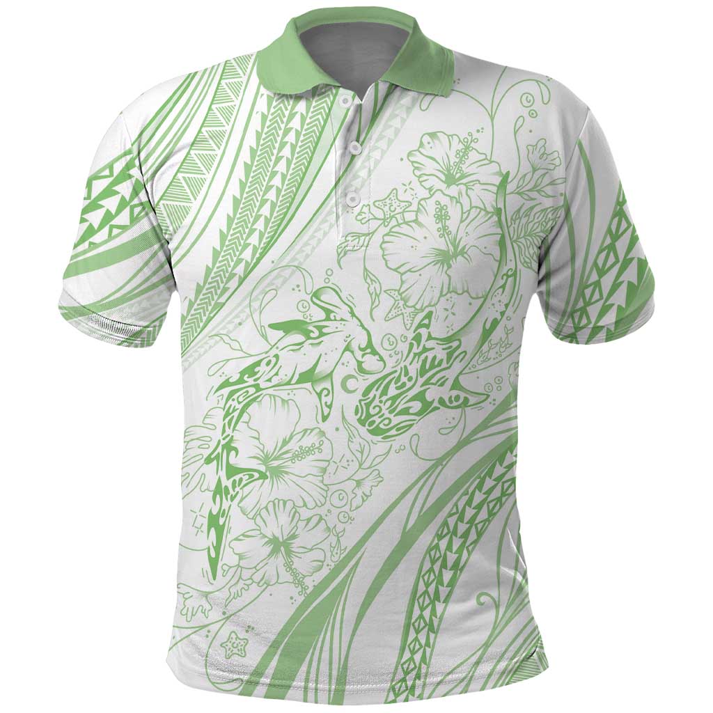 Sharks Couple Dreamy Polynesians Floral Sea Polo Shirt Emerald LT7 Emerald - Polynesian Pride