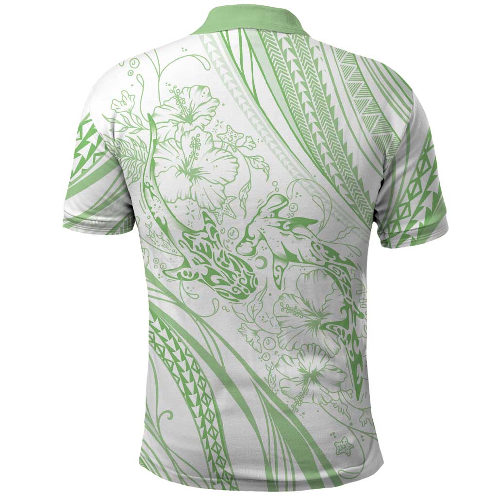 Sharks Couple Dreamy Polynesians Floral Sea Polo Shirt Emerald LT7 - Polynesian Pride