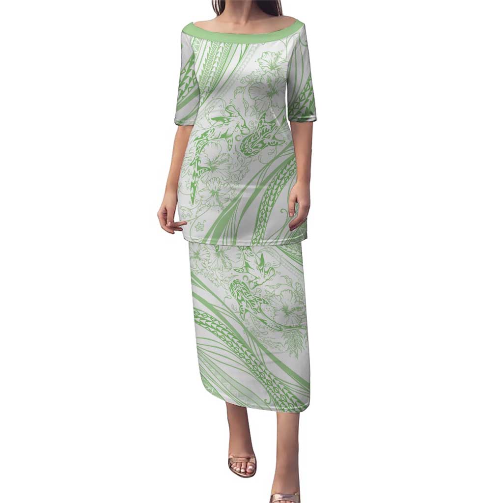 Sharks Couple Dreamy Polynesians Floral Sea Puletasi Emerald LT7 Long Dress Emerald - Polynesian Pride