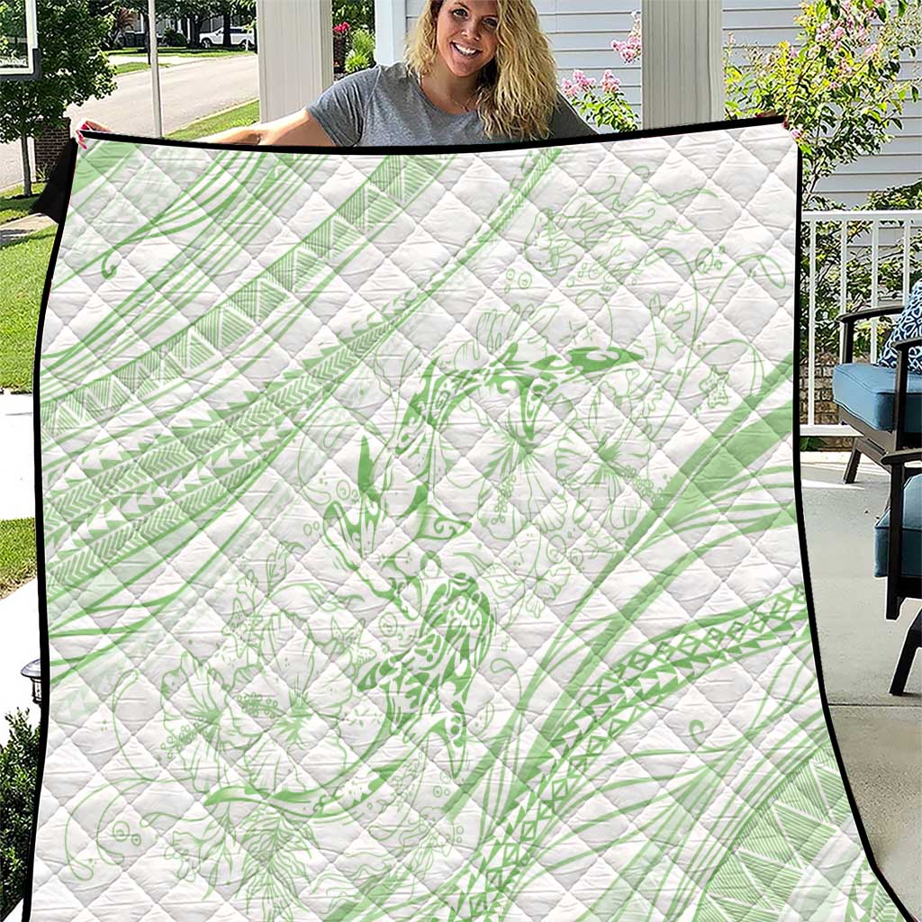 Sharks Couple Dreamy Polynesians Floral Sea Quilt Emerald LT7 Emerald - Polynesian Pride