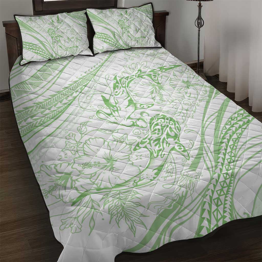 Sharks Couple Dreamy Polynesians Floral Sea Quilt Bed Set Emerald LT7 Emerald - Polynesian Pride